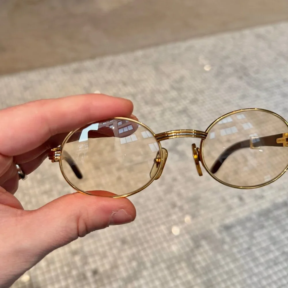 Must de Cartier Vintage Giverny Gold Plated Round Bubinga Wood Sunglasses - Picture 11 of 16